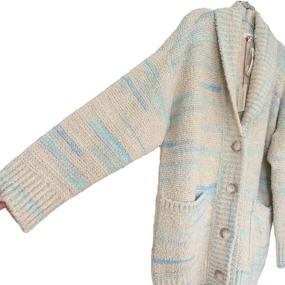 Anthropologie Pilcro OVERSIZED Cardigan Sweater Womens XS Beige Blue Cozy $198 - Picture 6 of 11
